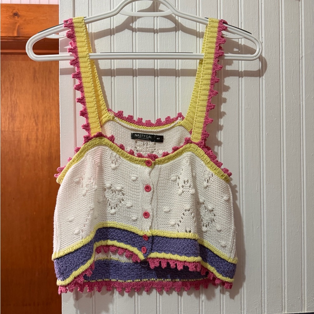 Nasty Gal Pink and Yellow Knit Crop Top